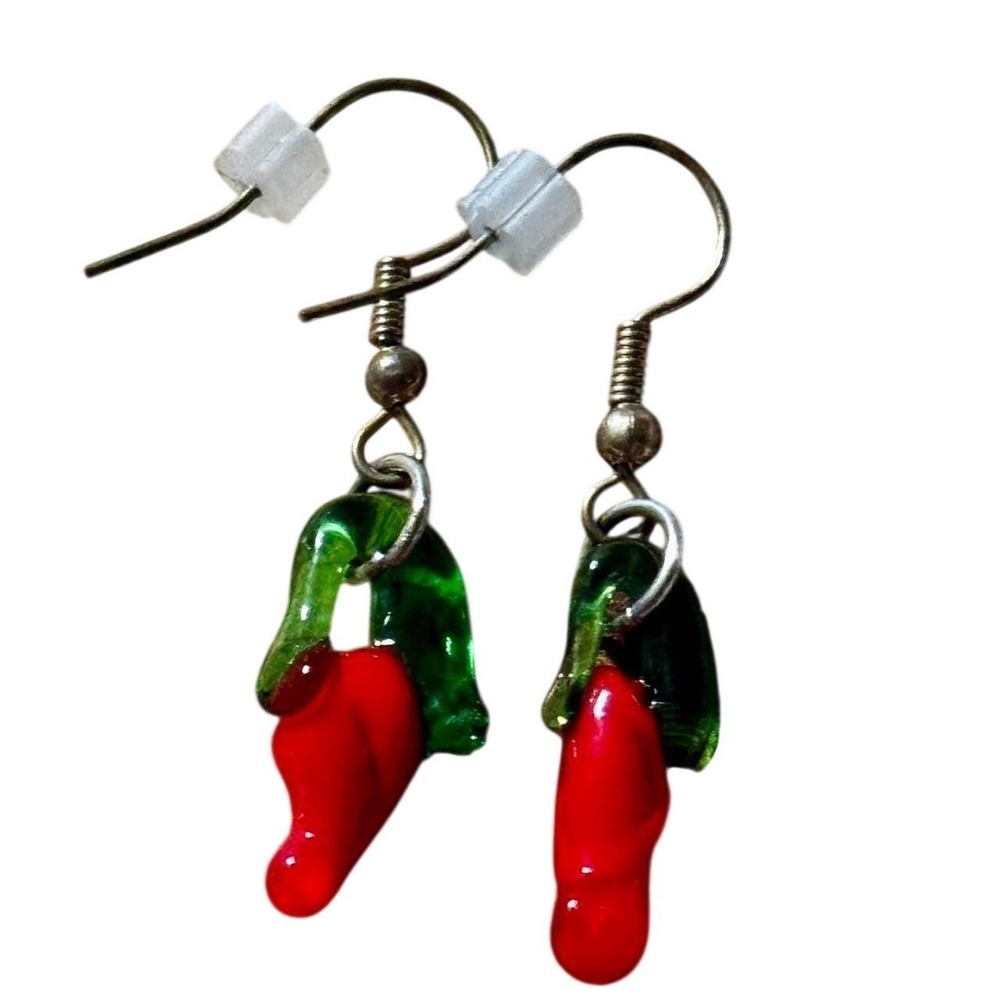 Handcrafted chile pepper red dangling earrings spicy
